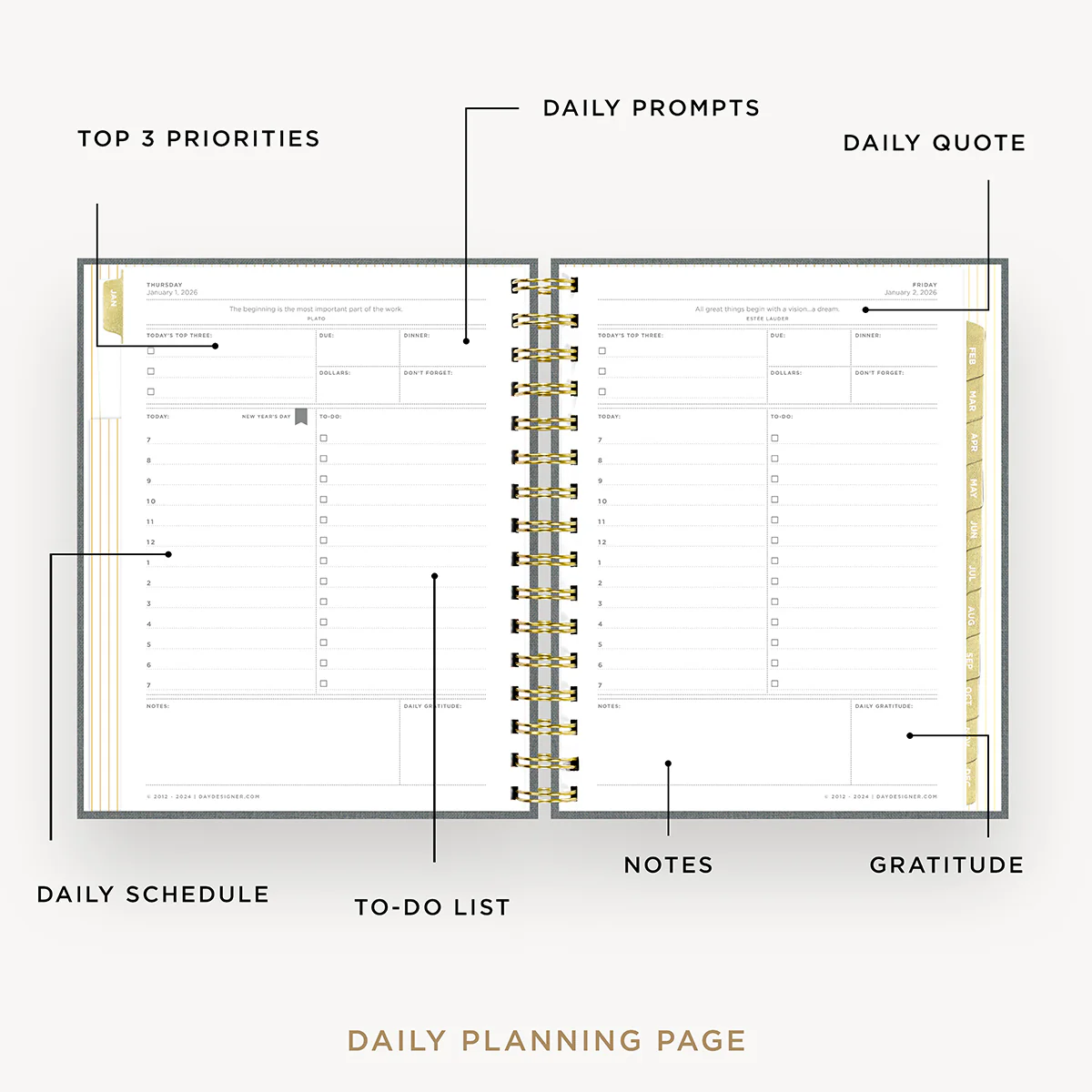 2026 Mini Daily Planner: Charcoal Bookcloth - Image 3